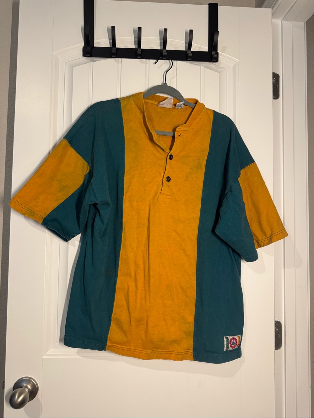Vintage North American Peace Patch Henley Tee in Teal